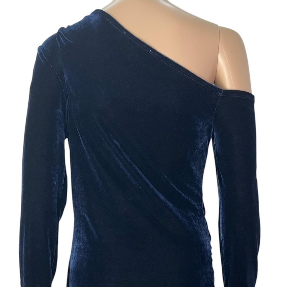 REISS New Camilla Blue Velvet Asymmetric Neck Cutout Party Cocktail Dress - Picture 6 of 12